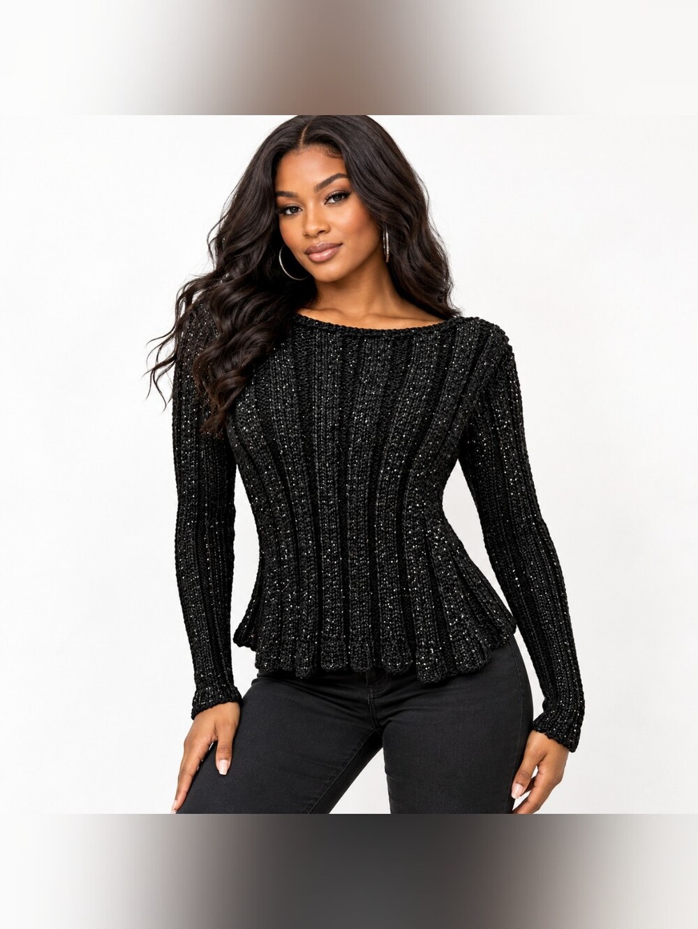 NWT Retro Mod Black Cashmere Alpaca Blend Poor Boy Sweater With A  Little Bling!